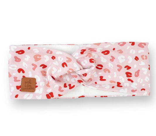 Fleece Twisted headband - Pink leopard