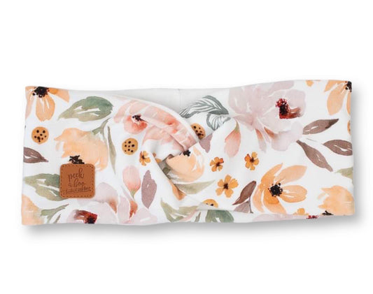 Fleece Twisted headband | Fall peach floral