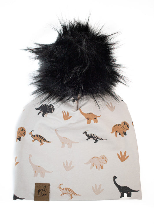 Slouchy Beanie - Cream Dino