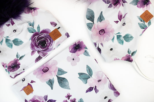 Ear flaps Purple Floral