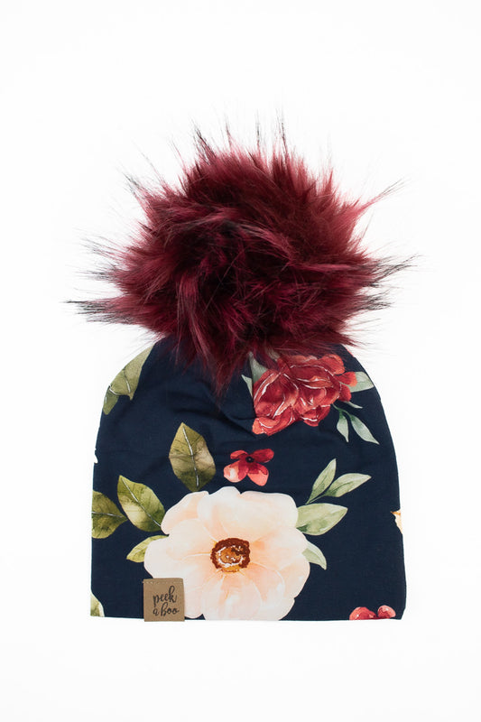 Slouchy Beanie Navy Floral