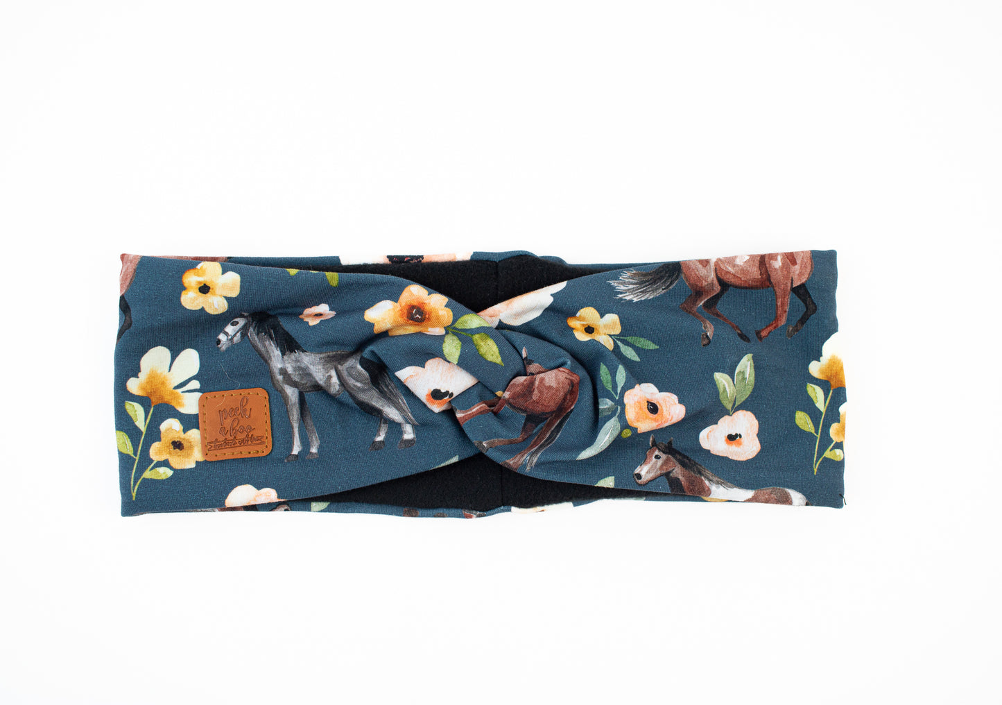 Fleece Twisted headband - Horses & floral