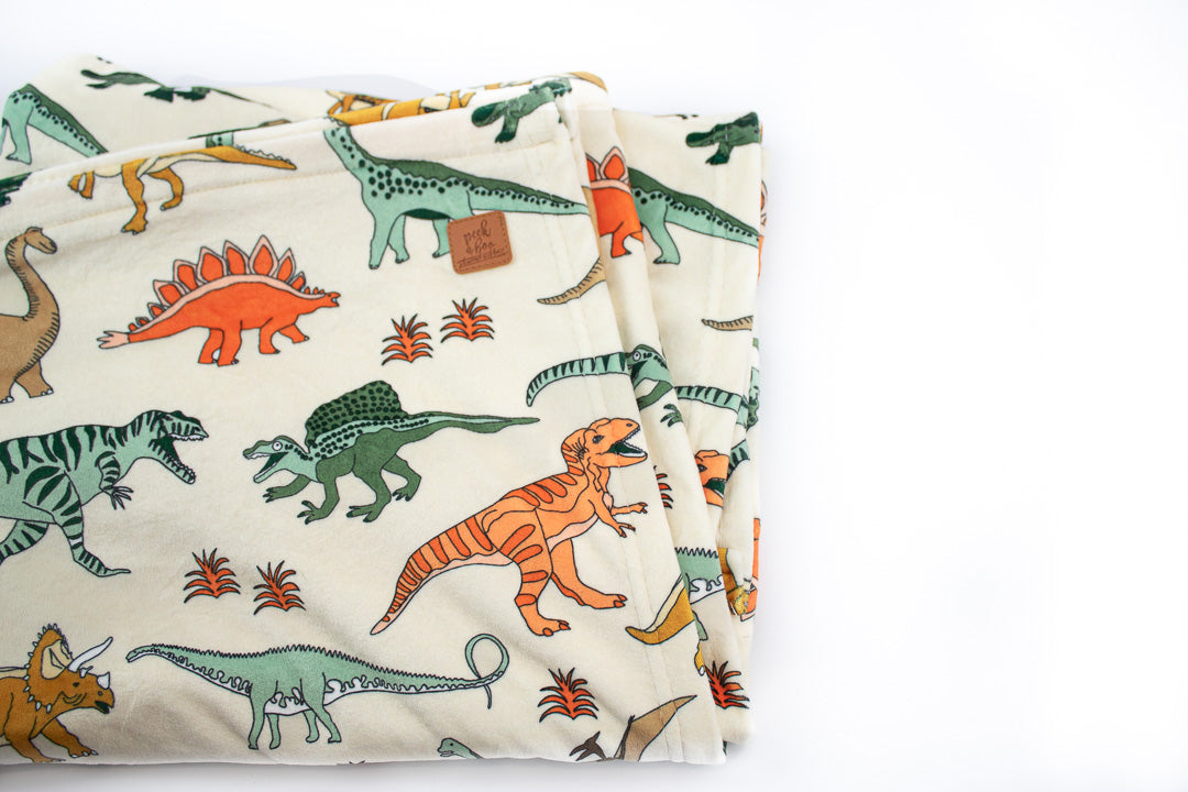 Minky Blanket - Dinosaurs on cream