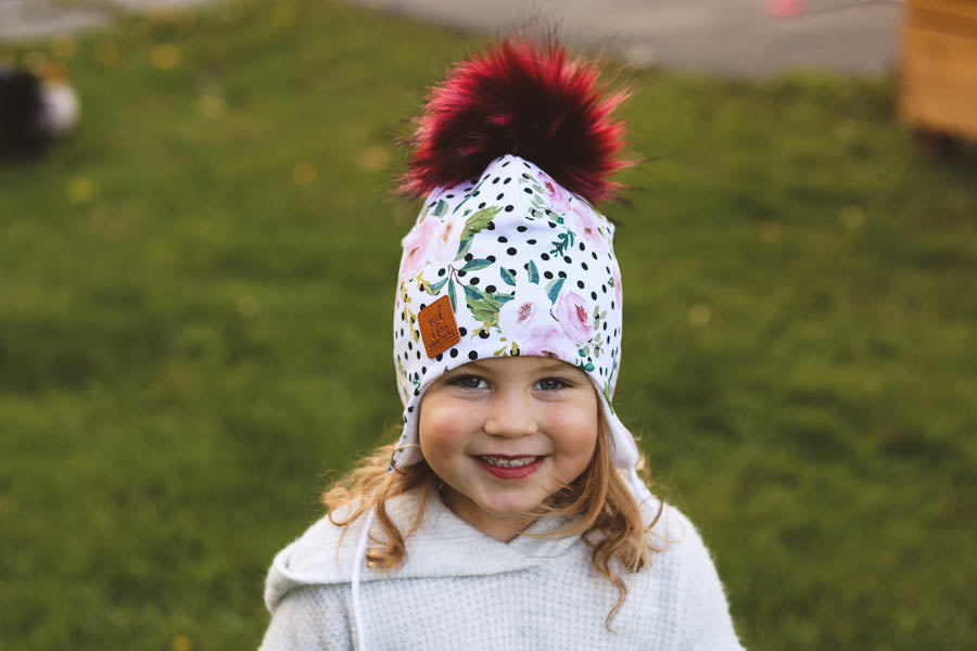 3 Season ear flap Polka Dotts