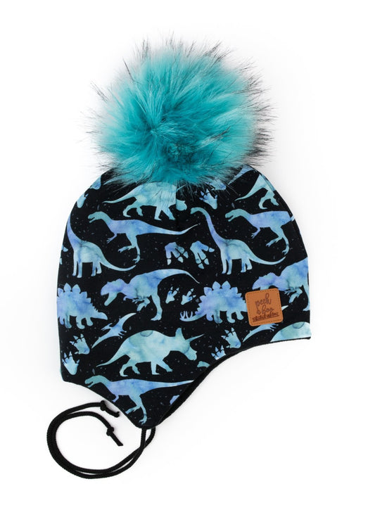 3 Season ear flap blue dinosaurs