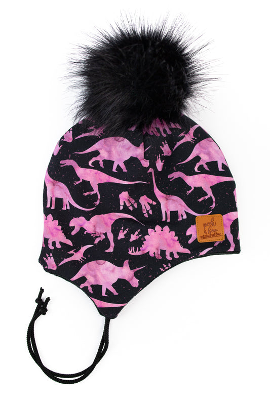 Ear flaps - Pink dinosaurs