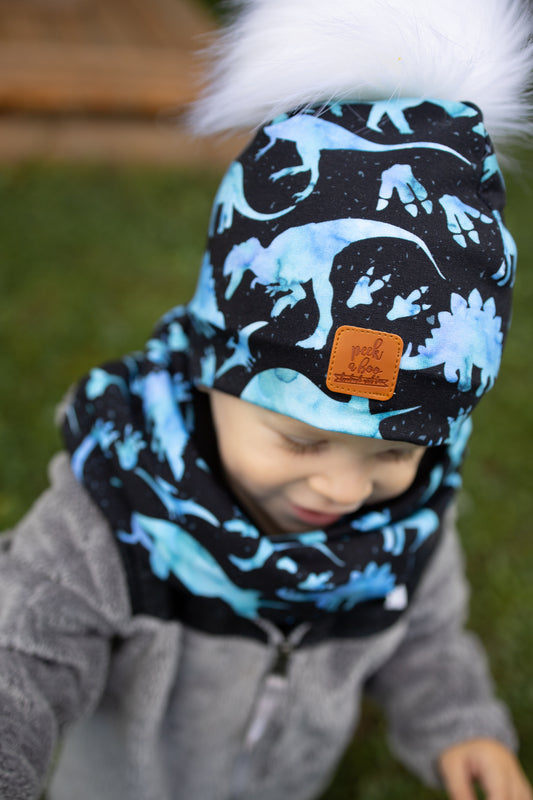 3 Season ear flap blue dinosaurs