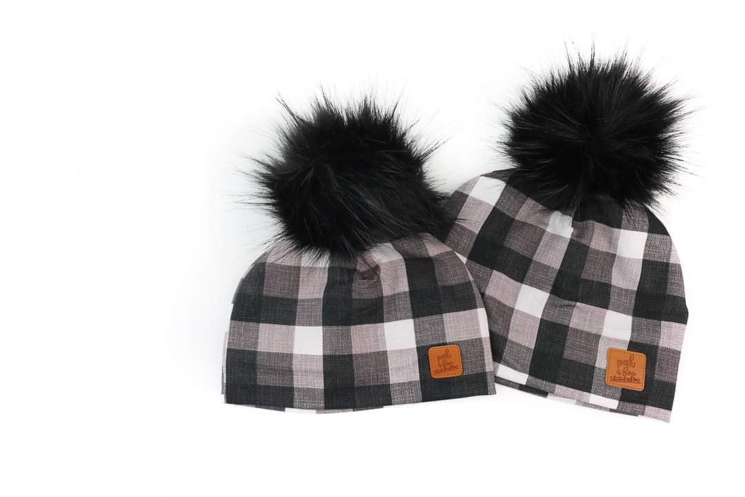 3 Season Toque black & grey plaid