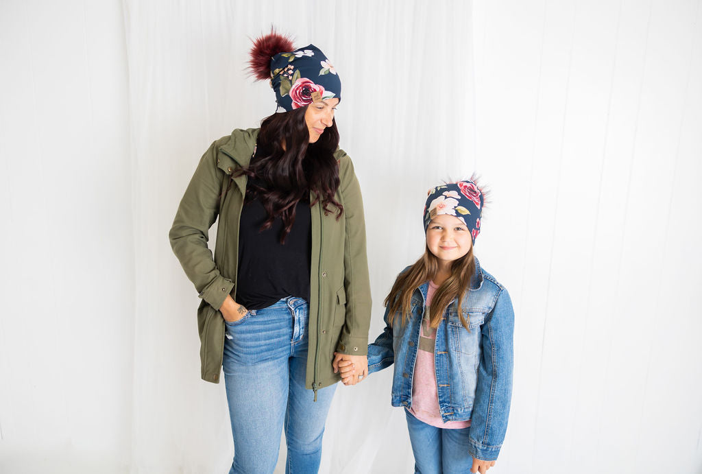 IN STOCK. | Slouchy Beanie Navy Floral