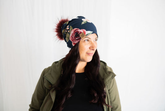 IN STOCK | Slouchy Beanie Navy Floral