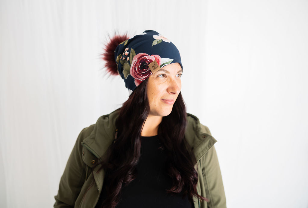 IN STOCK. | Slouchy Beanie Navy Floral