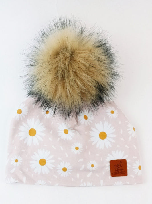 3 Season Toque - Light Pink Daisies