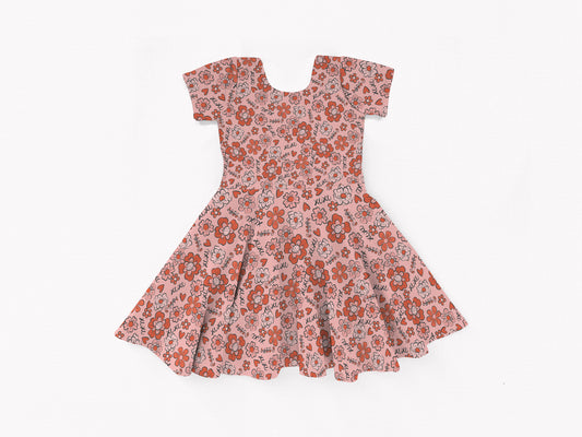 Short sleeve Twirl Dress | Flower bouquet