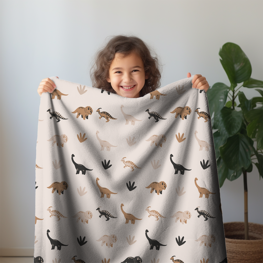Minky Blanket - Beige Dino