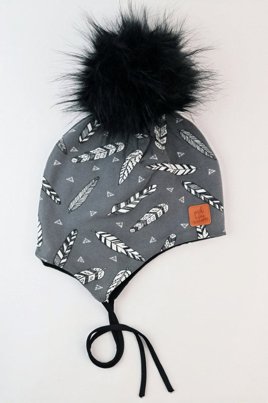 Ear flaps - Grey Feathers