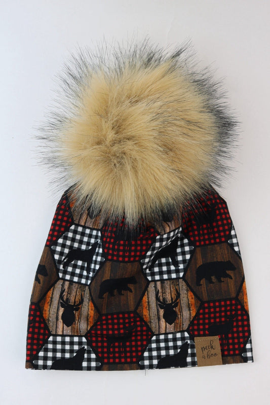 Slouchy Beanie Plaid Animals