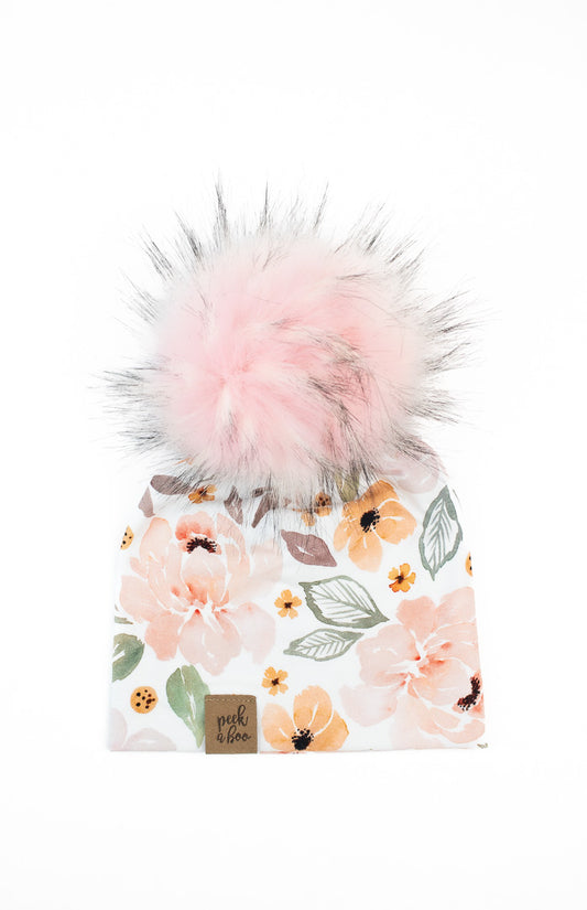 Slouchy Beanie Fall peach floral