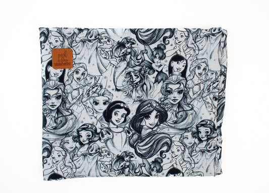 Fleece neck warmer - Black & grey princesses