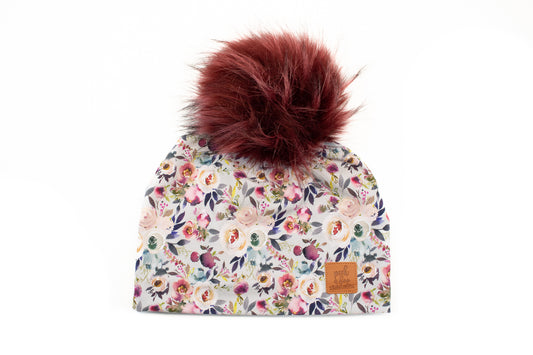 3 Season Toque small flowers on grey