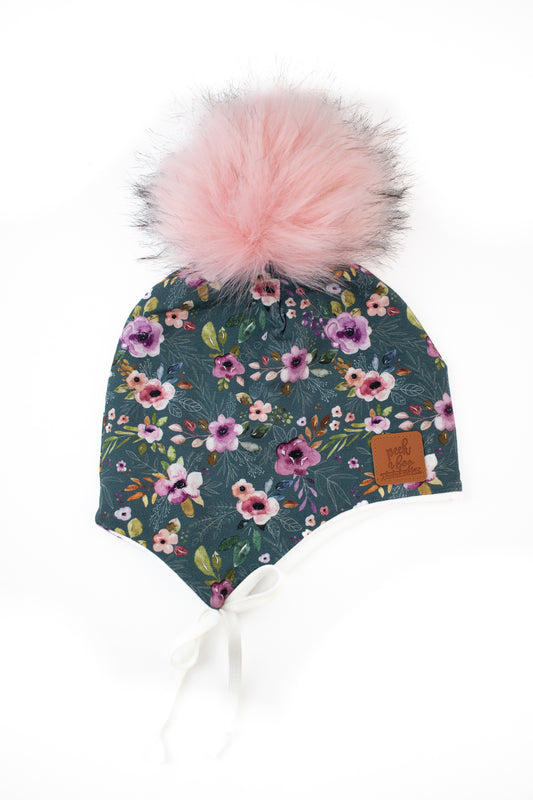 Ear flaps Turquoise floral