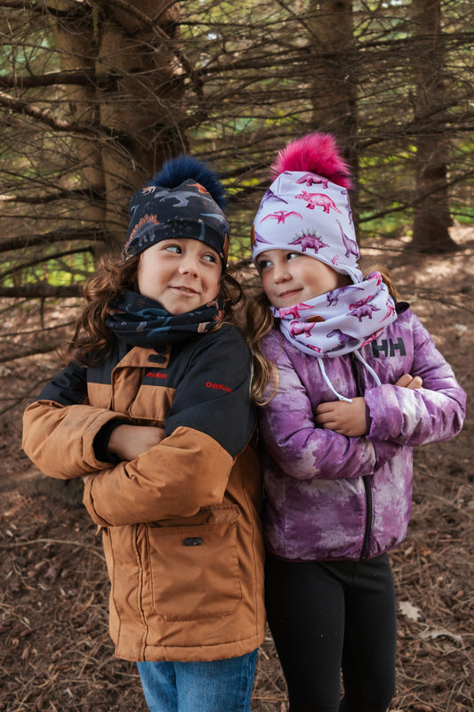 IN STOCK - Fleece neck warmer Purple Dinos
