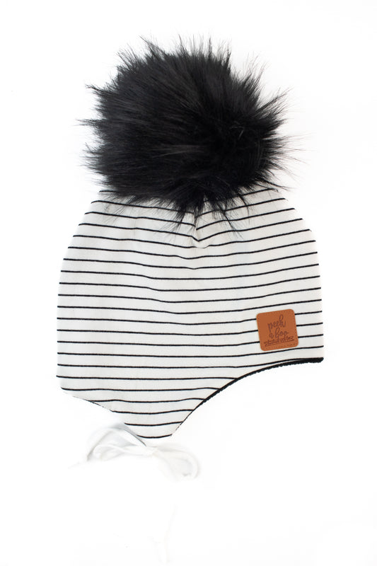 Ear flaps - White stripes