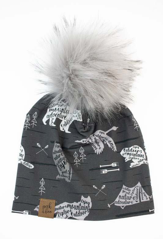 Slouchy Beanie - Grey animals