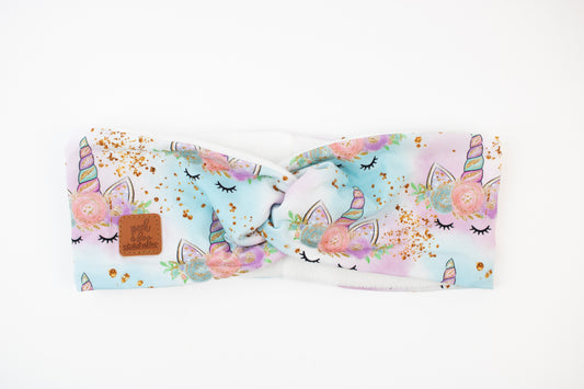 Fleece Twisted headband - Unicorns