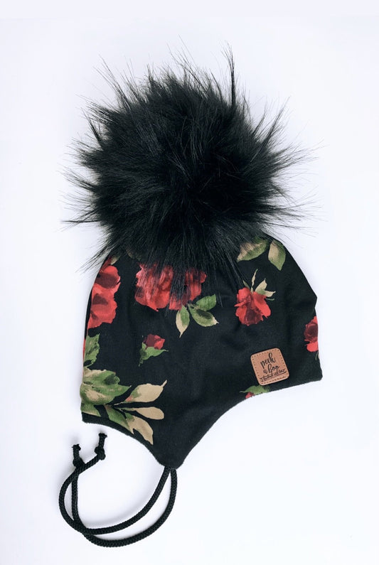 3 Season ear flap Red roses
